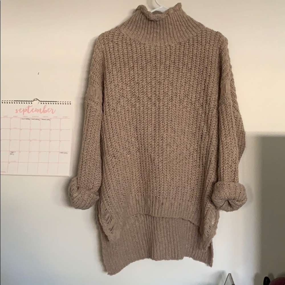 distressed chunky knit oversized hi low sweater